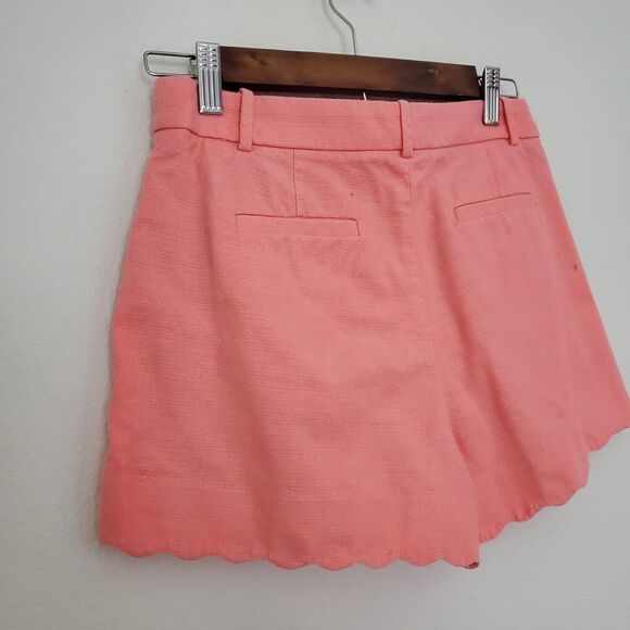 J Crew Women's Shorts 0 Orange Coral Woven Cotton Scalloped Textured Preppy - Picture 6 of 9